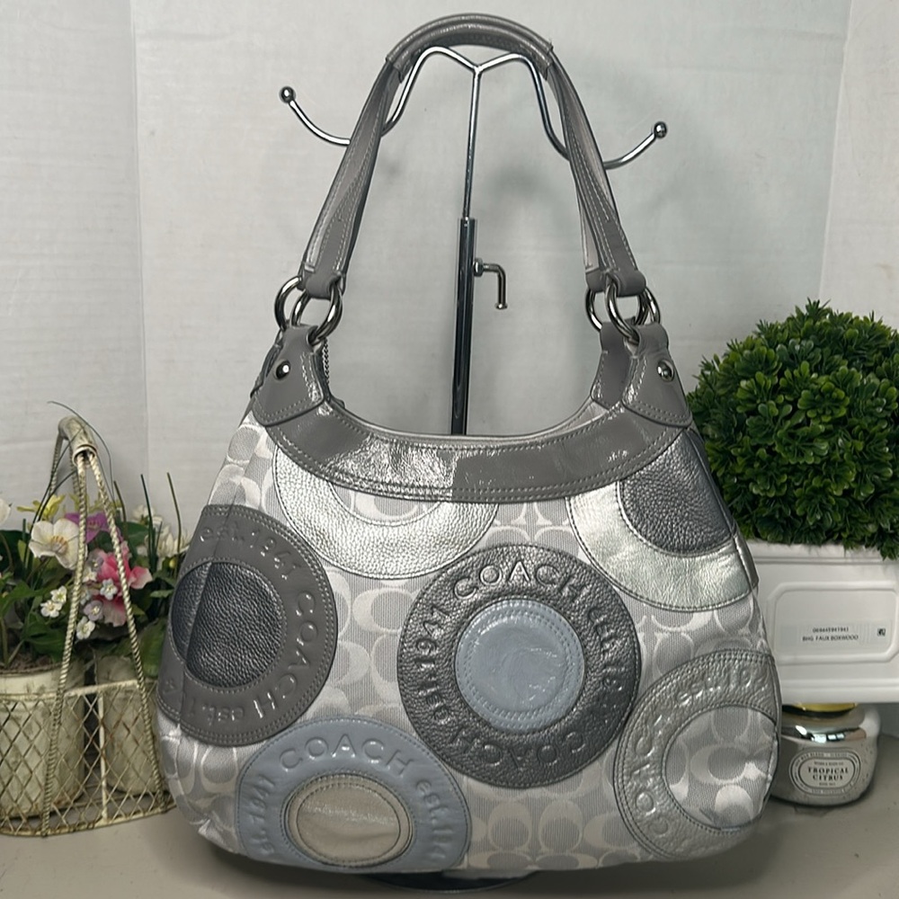 Coach Gray And Silver Patchwork Shoulder Bag - image 4